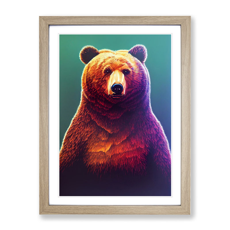Grizzly Bear No.1 - Framed Print, 64cm H x 46cm W x 2cm D, Oak