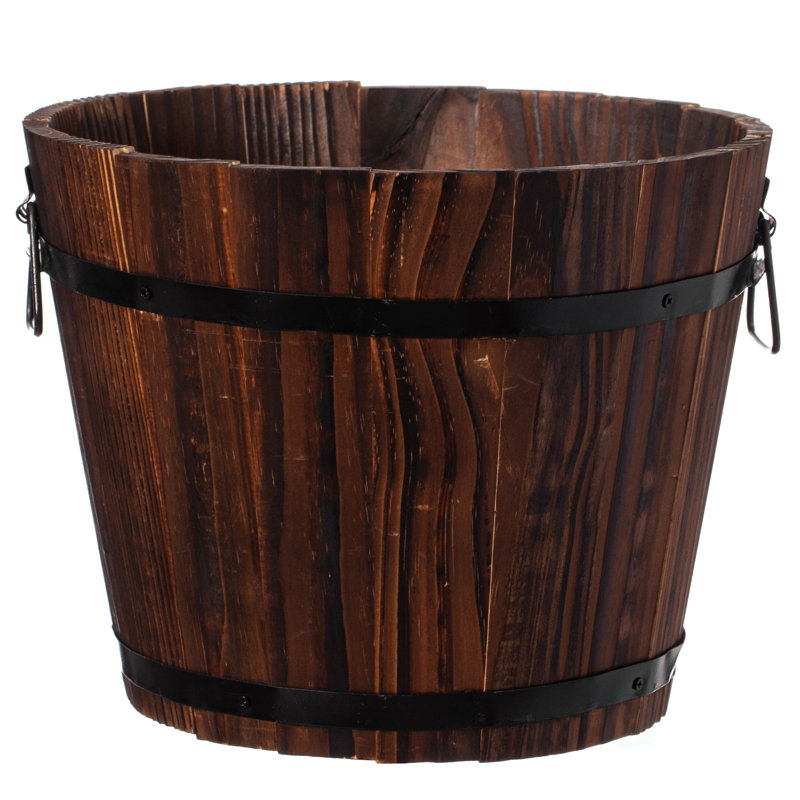 Eugenia Handmade Wood Barrel Planter, 10" H x 12" W x 12" D