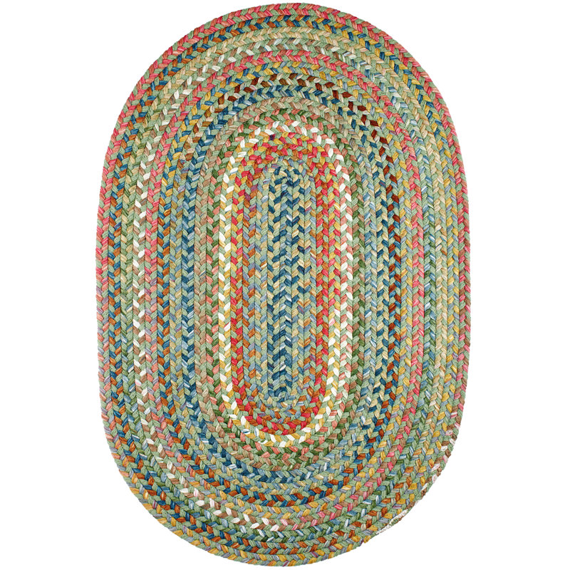 Orval Geometric Handmade Braided Area Rug, Oval 7' x 9', Green 