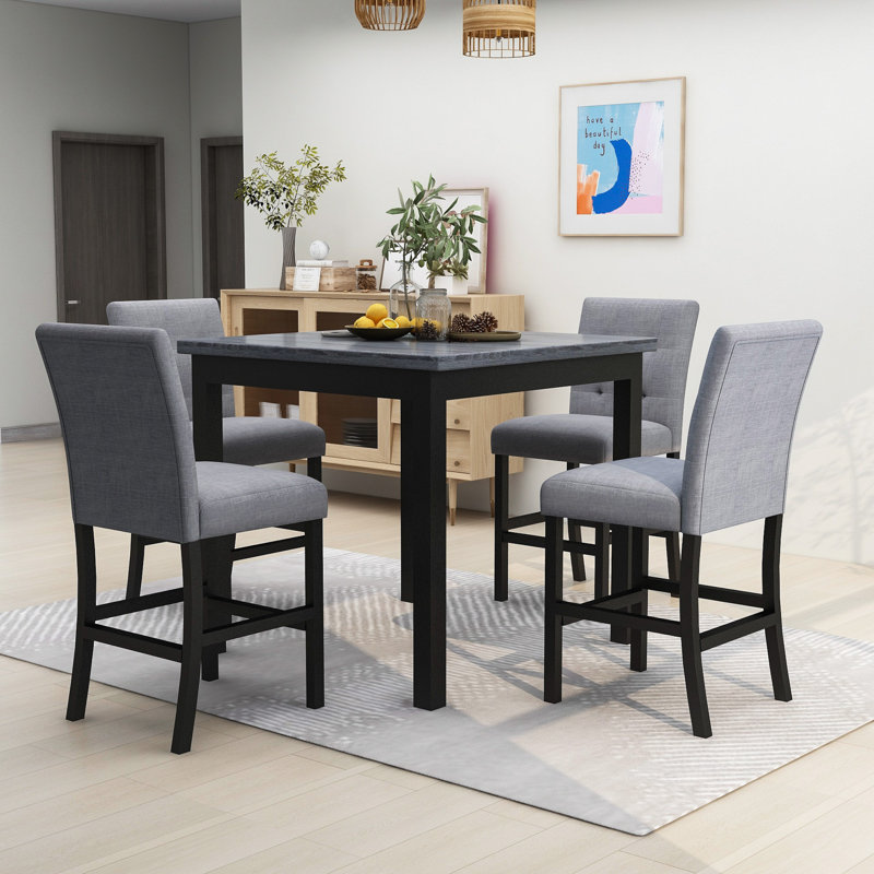 Ensemble de salle à manger 5 pièces Frosses, table de salle à manger carrée en bois et chaises rembourrées
