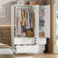 Armoire 3 portes avec miroir, lumières DEL, 4 tiroirs, tringle et tablettes réglables, armoire de rangement spacieuse en bois