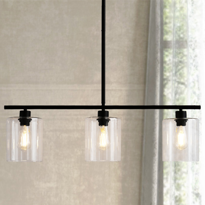5.9''(W) Glass Dimmable Modern Linear Kitchen Island Pendant Lights with Adjustable Height 3 - Light, 3, Matte Black