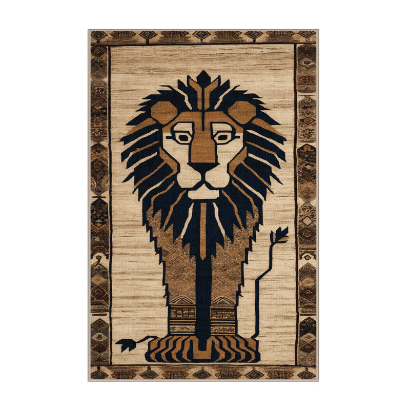  Tapis lavable lion d'Afrique de l'Ouest avec gros chats, Rectangle 4pi x 6 pi