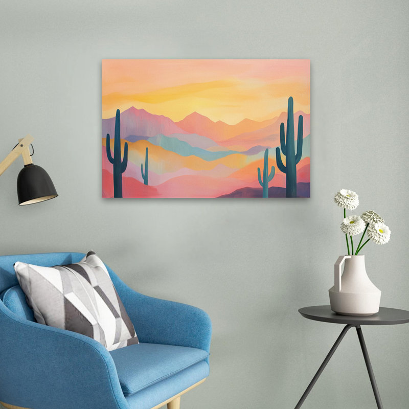 Montagnes du lever du soleil - Cactus désertique contemporain, H 24 po x l 16 po