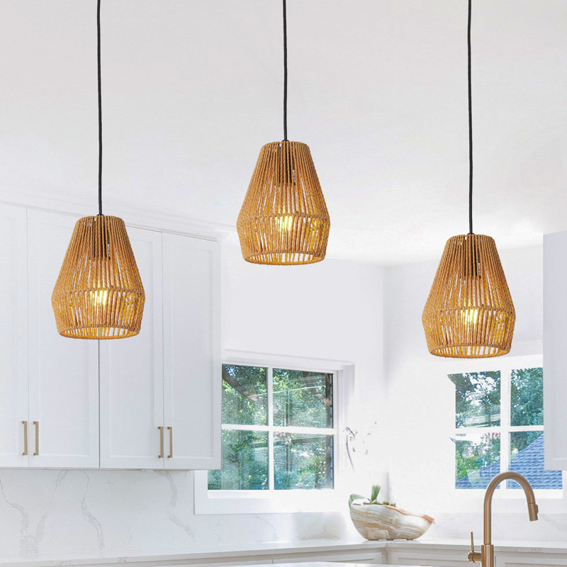  3-Light Hand-Woven Rattan Pendant Lights For Kitchen Island, Dining Room, Or Living Room