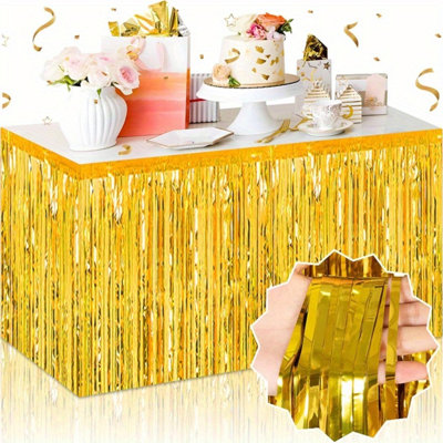Ensemble de 3 jupes de table à franges en feuille d'or métallique pour les décorations de fête d'anniversaire de mariage