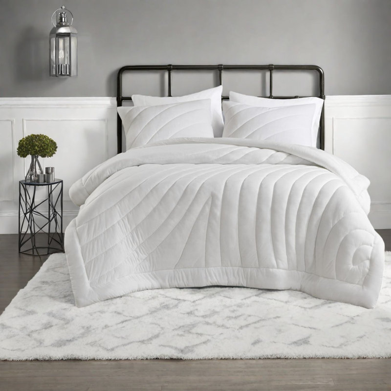 Cozy White King Bedding Sets, Polyester Material, Modern Quilt Style For Bedroom Comfort