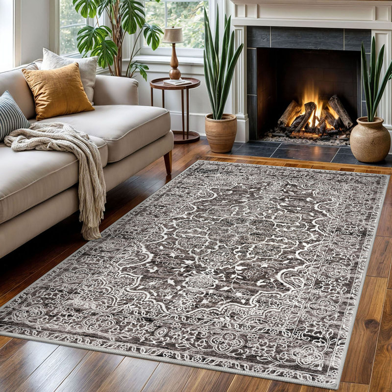 Area Rug Machine Washable Rugs With Rubber Backing For Living Room, Rectangle 4' x 6'