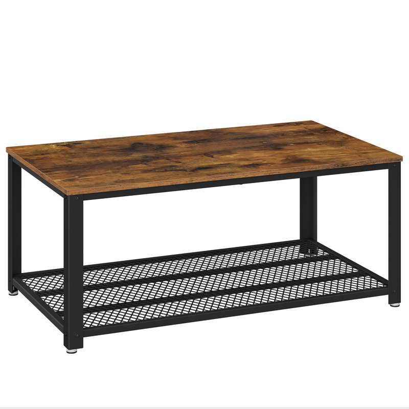 Aplington Floor Shelf Coffee Table with Storage, Rustic Brown Top/Black Base