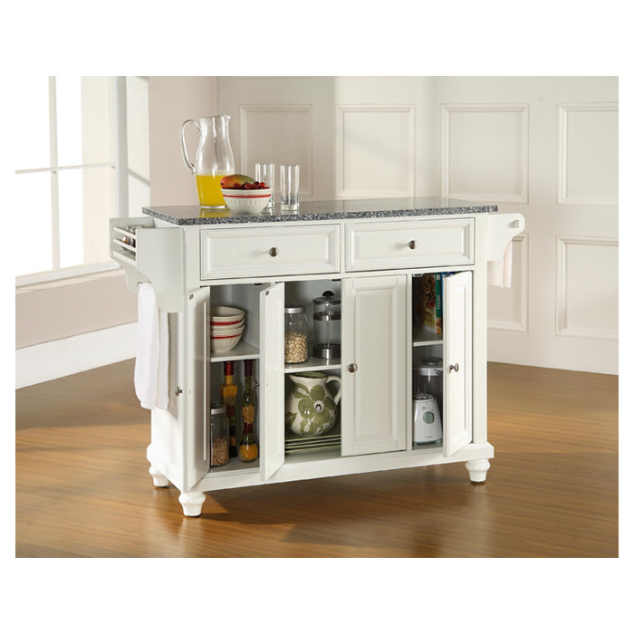 Van Granite Top Kitchen Cart, White, Granite
