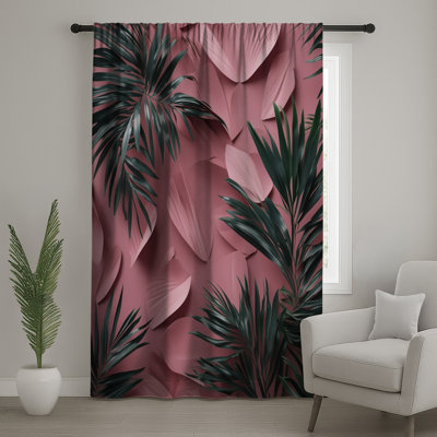 Pink Tropical Leaves Window Curtains, Tropical Sheer & Blockout Curtains - 1 Panel