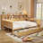 Wooden Daybed with Storage Shelves, Multi-functional Bed with Two Storage Drawers and Study Desk-608781556-608781555