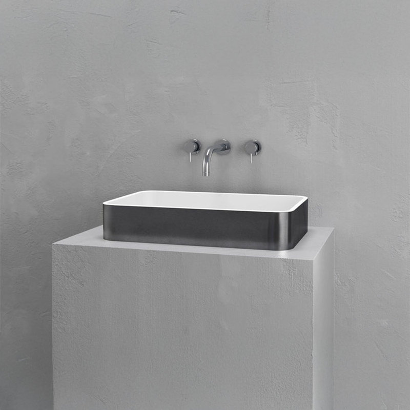 Vast Studio Rectangular Countertop Bathroom Sink, Silver/White