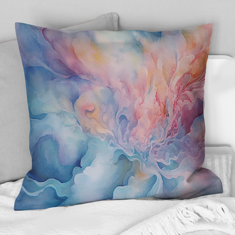 Coussin décoratif rose et turquoise enchanté - imprimé abstrait