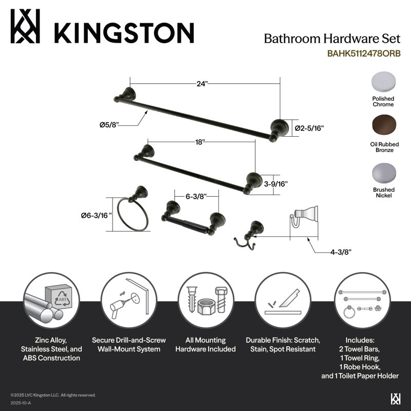 Ensemble de quincaillerie de salle de bain Kingston Fe 5 pièces Kingston Brass, Chrome poli