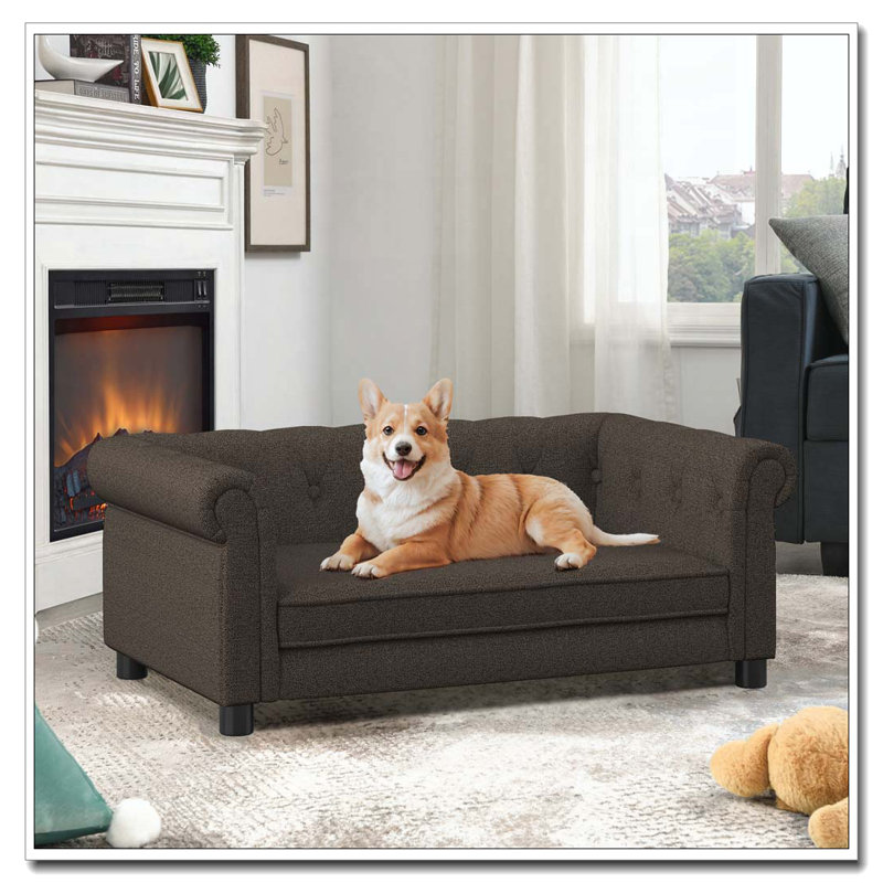 Lit rectangulaire pour petits et moyens chiens, canapé-lit surélevé durable, canapé confortable pour chien, Marron foncé