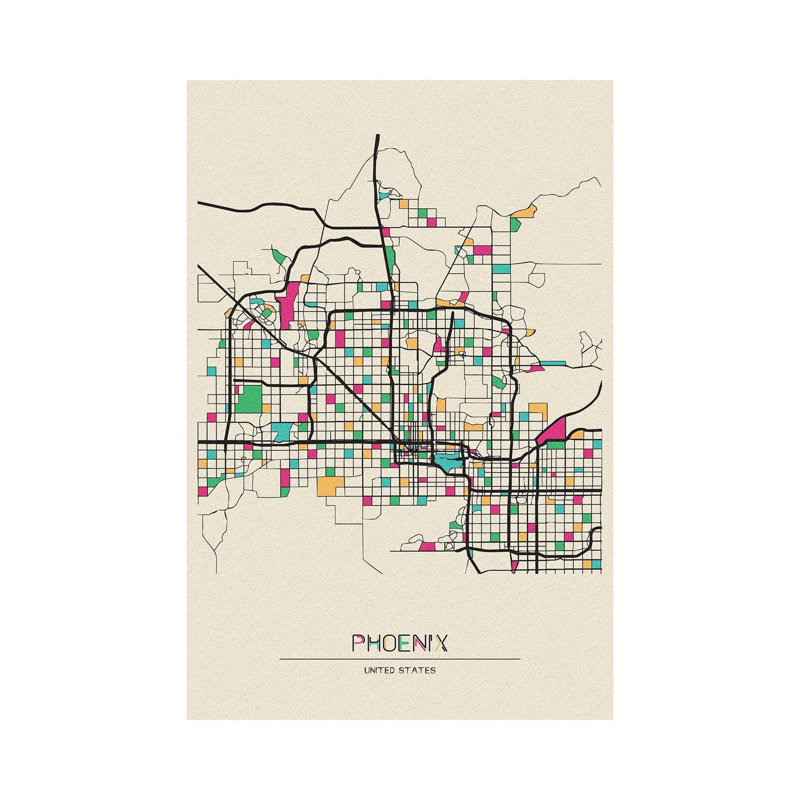 Phoenix, Arizona Map 1 Piece Wrapped Canvas Painting, 152.5 cm H x 101.5 cm W