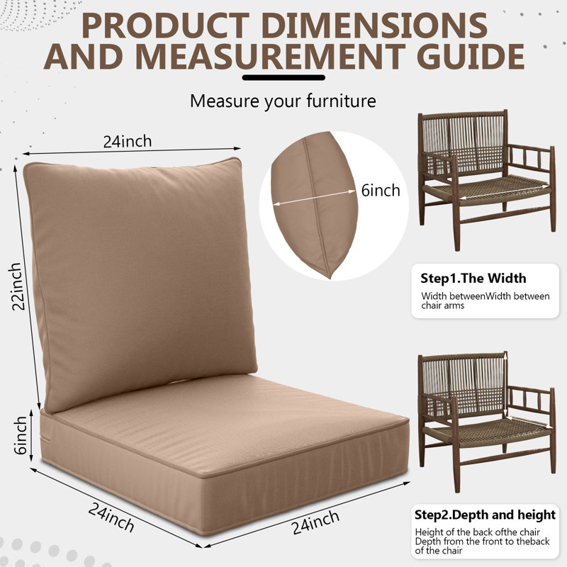 Ensemble de coussins de siège profond 24 po x 24 po x 6 po - 6, 6, Sable
