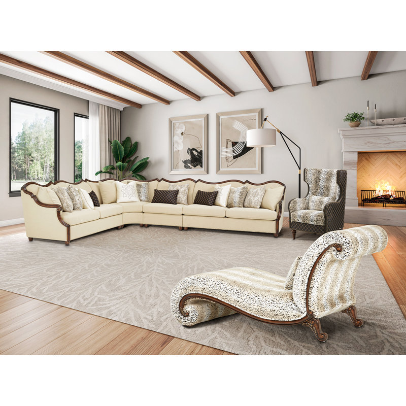Chamberi Toast Boucle 4-Piece Sectional Sofa with Nailhead Trim