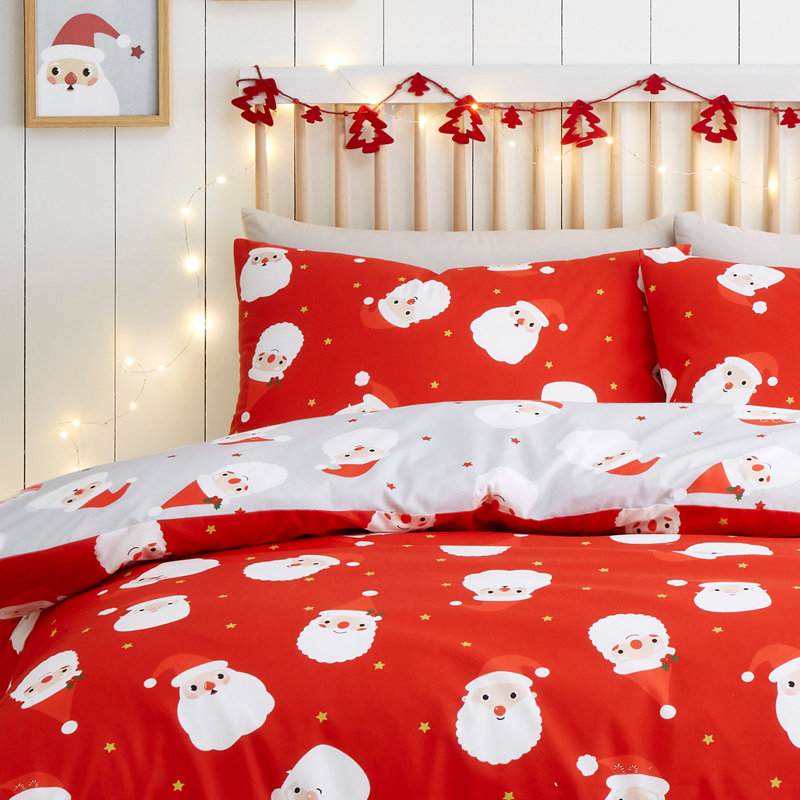 Happy Santa 100% Polyester (Recycled) Bedding, Single Duvet Cover + 1 Standard Pillowcase