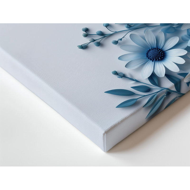 Toile d'un arrangement délicat de fleurs bleues et blanches douces avec art mural, diverses fleurs comme des marguerites et des fleurs