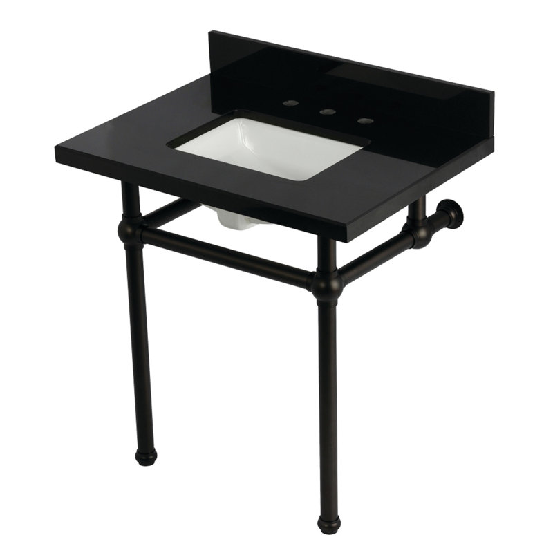 Kingston Brass Templeton 30-Inch Black Granite Console Sink with Brass Legs (8-Inch, 3-Hole), Oil Rubbed Bronze