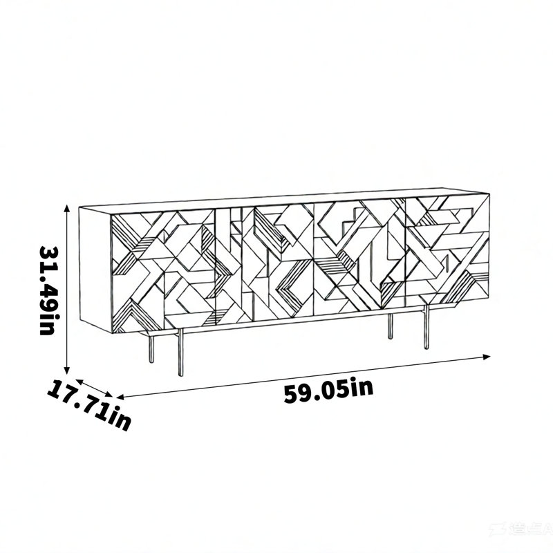 Industrial style solid wood TV Stand, 31.49" H x 59.05" L x 17.71" W