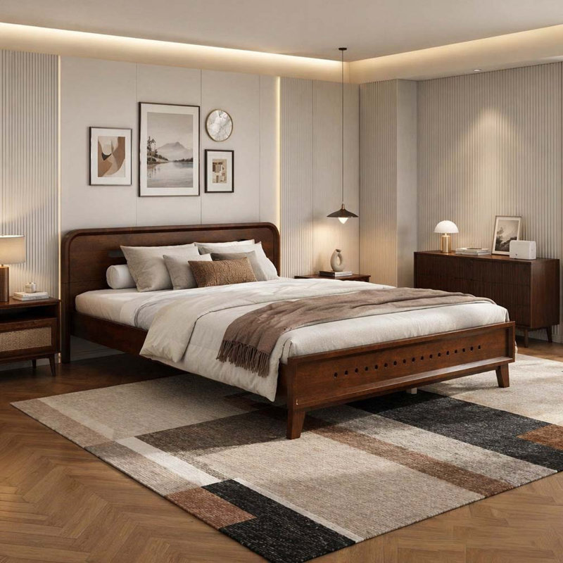 Lit en bois massif, QUEEN, Dark Walnut