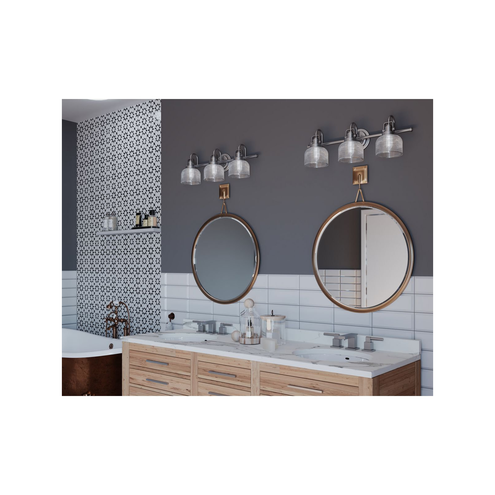 Rosser 3-Light Dimmable Vanity Light, Antique Nickel, 8.75"H x 26.25"W x 7.25"D, 3 Lights