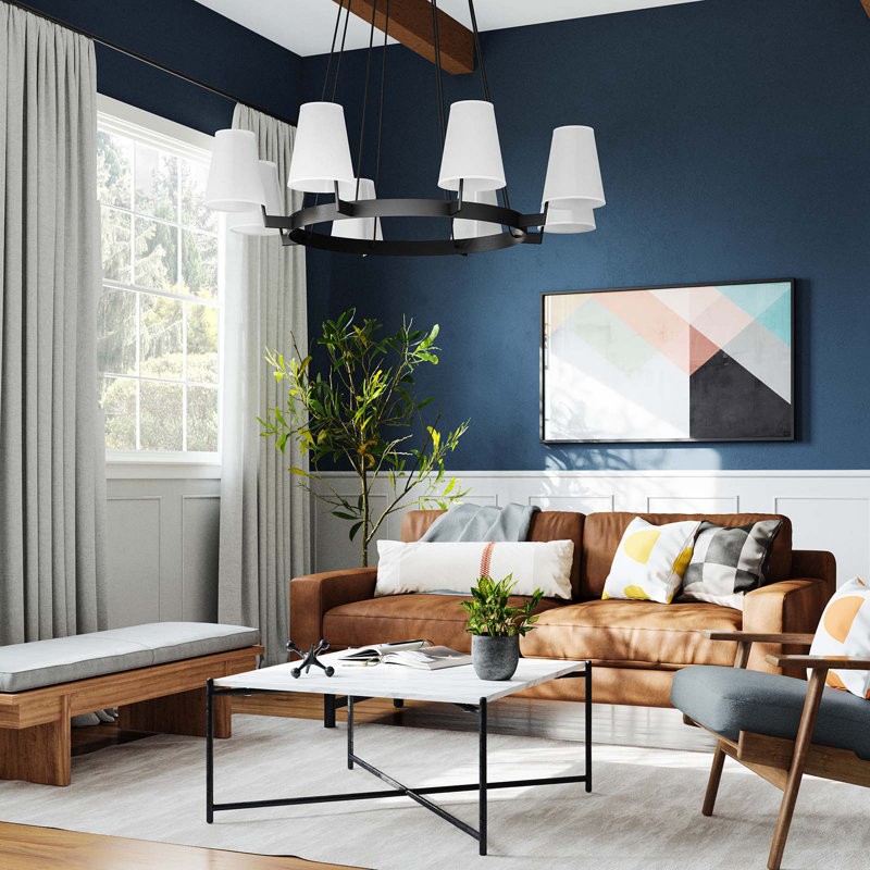 Bronze 8-Light Chandelier with White Fabric Shades