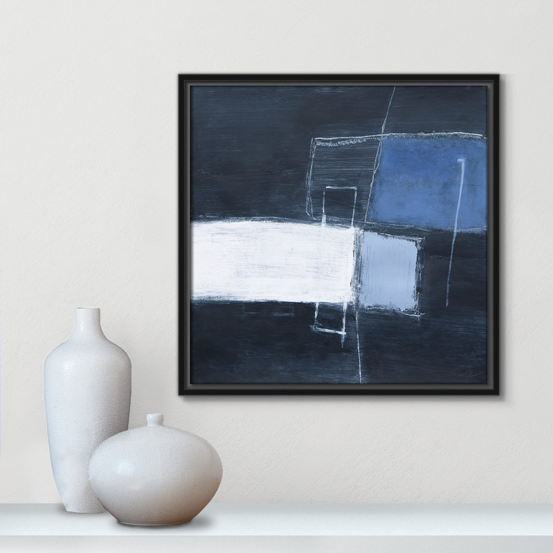 Collection Luxe Slate Blue «Luxe Slate Blue - Square Version» par Casa Fine Arts, Cadre flottant noir, H 17,5 po x l 17,5 po