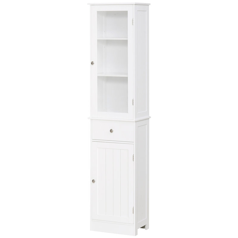 Kleankin Slim Bathroom Storage Cabinet, Tall Bathroom Cabinet, Narrow Linen Tower With Acrylic Door, Drawer And Shelves, White