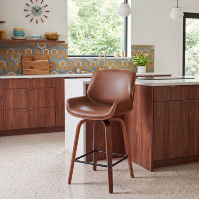 Tabouret de comptoir pivotant en bois cintré Mid-Century
