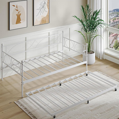 Twin Bed With Pull Out Trundle, Metal Twin Daybed And Trundle Set, Day Bed Sofa Bed Frame With Steel Slat Support, Multifunctional Daybed Frame For Be by Charlton Home