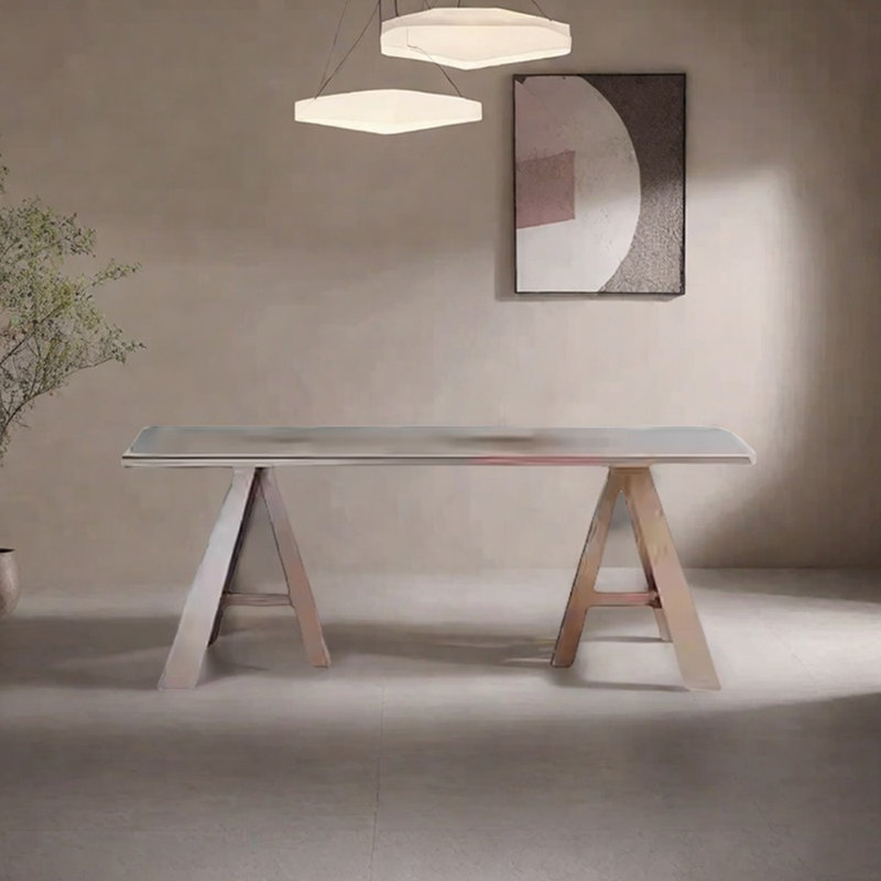Table de salle à manger unique en bois massif et en pierre frittée, H 29,53 po x L 70,87 po x l 35,43 po, Taupe