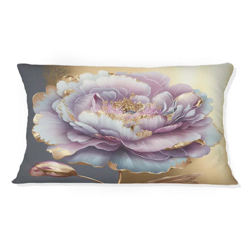 Coussin imprimé de fleurs mauve simple I, H 12 po x l 20 po, Rectangulaire