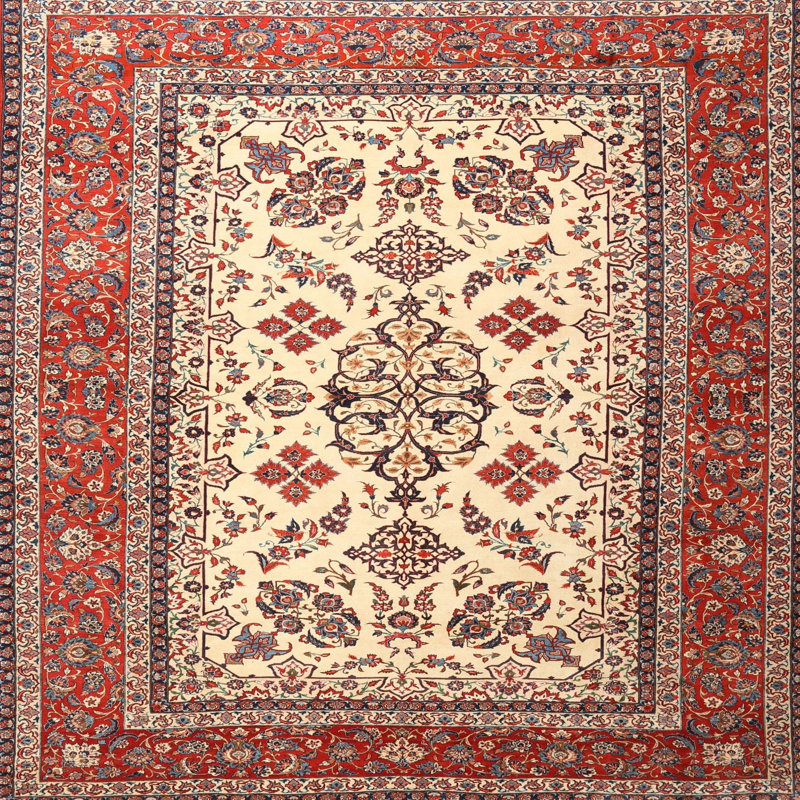 Tapis décoratif en laine rouge/beige Celina, Rectangle 6 pi x 9 pi