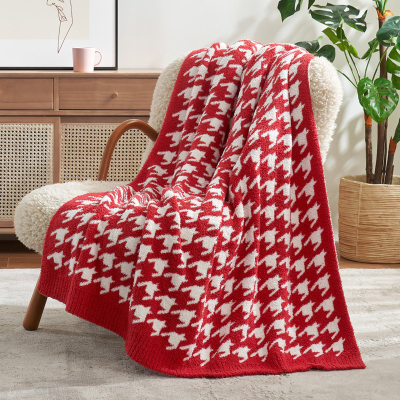 Jeté en laine Houndstooth, Pied-de-poule rouge