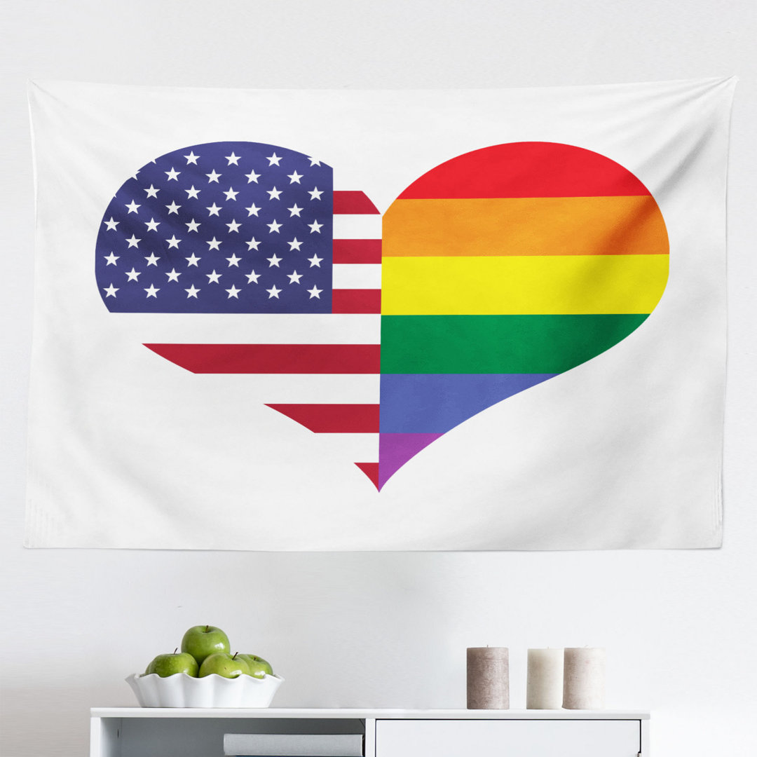 Wandbehang Herz mit Halb Old Glory Halb und Regenbogenflagge Amerikanische Gesellschaft Gleichberechtigung