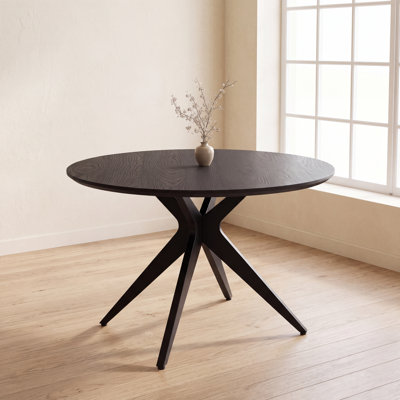 45" Round Dining Table for 2-4, Poplar Wood Kitchen Dining Room Table With 1.18" Thick Iron Legs, Space Saving Circular Dinner Table For Reading Nook, Living Room