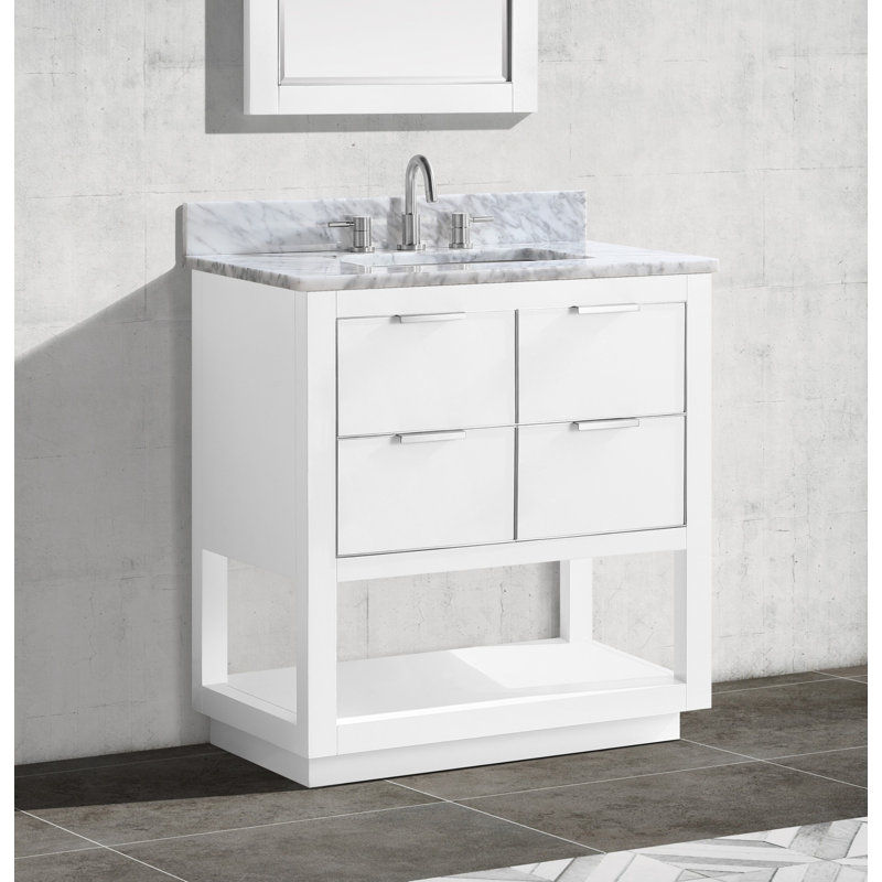 Allie 31" Single Bathroom Vanity Set, Carrera White Marble/Silver, Twilight Gray