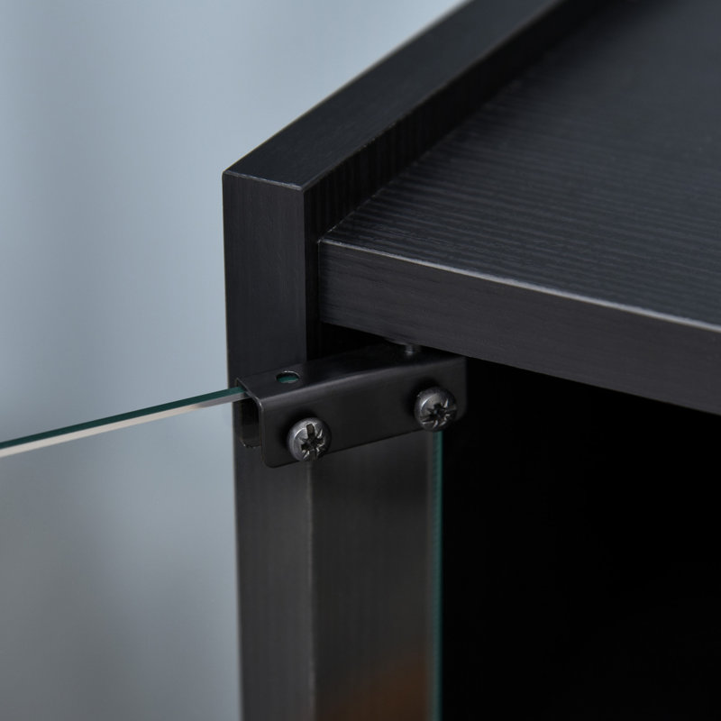 Cabinet multimédia à 5 niveaux avec tablettes réglables à 3 niveaux, portes en verre trempé et gestion des câbles