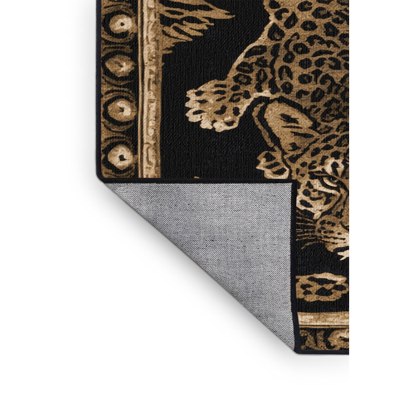 Washable Black Leopard of Java Big Cats Area Rug, Round 8'