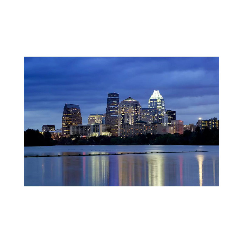 Buildings At The Waterfront Lit Up At Dusk, Town Lake, Austin, Texas, USA - Wrapped Canvas Print, 20.32 cm H x 30.48 cm W
