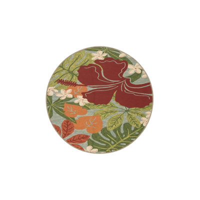 Green Tones Floral Pink Colored Shaped Patterned Decorative Washable Rug