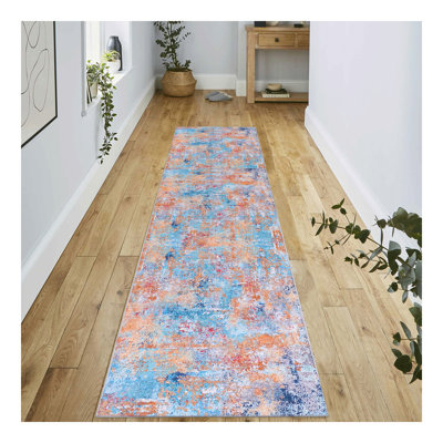 Tapis de couloir 2 pi 6 po x 10 pi lavable, à poils courts, antidérapant, antidérapant, pliable, adapté aux enfants et aux animaux de compagnie - Tapis pour salon, chambre à coucher, cuisine, salle à manger (multicolore, 2 pi 6 po x 10 pi)