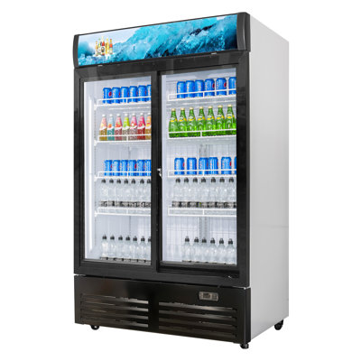 VITLIFE 35.3 Cu.Ft. Commercial Merchandiser Refrigerator, 2 Sliding Glass Door Display Refrigerator with Adjustable Shelves, LED Light and Canopy, Auto Defrost, ETL Listed