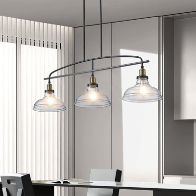 Industrial Style 3 Light Kitchen Island Pendant Chandelier With Clear Glass Shade