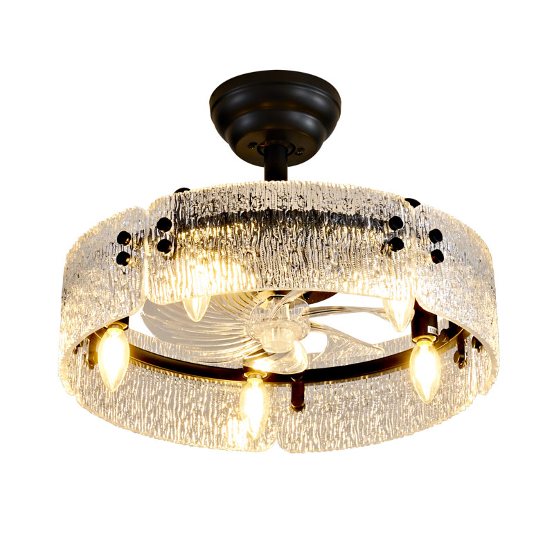 Ventilateur de plafond 18,89 "en acrylique texturé noir avec lumière - télécommande, pales réversibles pour cuisine et chambre à coucher modernes