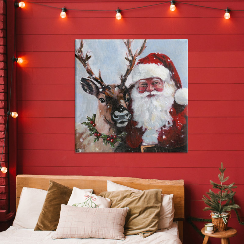 Toile Rosy Cheeked Santa & Reindeer, design par Sara Culpepper, H 36 po x l 36 po